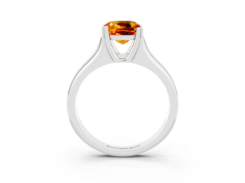 White gold Cushion Cut Citrine Solitaire Ring with Wide Band and Prong Setting_3