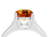 White gold Cushion Cut Citrine Solitaire Ring with Wide Band and Prong Setting_4