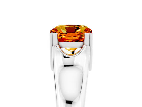 White gold Cushion Cut Citrine Solitaire Ring with Wide Band and Prong Setting_5