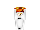 White gold Cushion Cut Citrine Solitaire Ring with Wide Band and Prong Setting_5