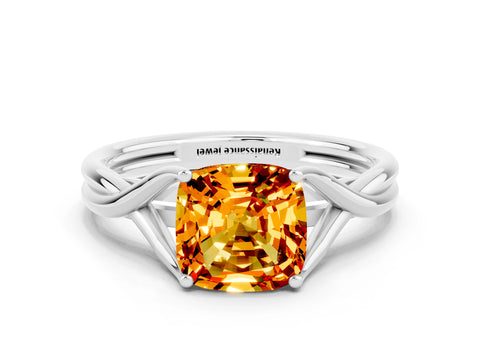 White gold Cushion Cut Citrine Solitaire Twist Band Prong Setting Ring_48