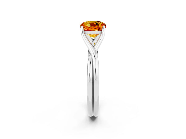 Platinum Cushion Cut Citrine Solitaire Twist Band Prong Setting Ring