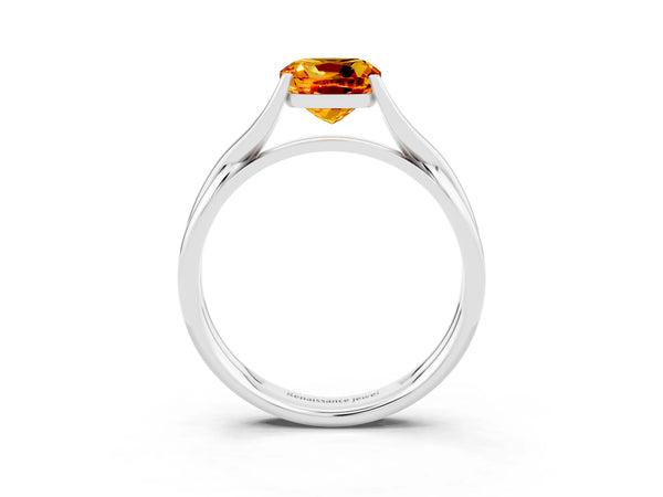 White gold Cushion Cut Citrine Solitaire Twist Band Prong Setting Ring