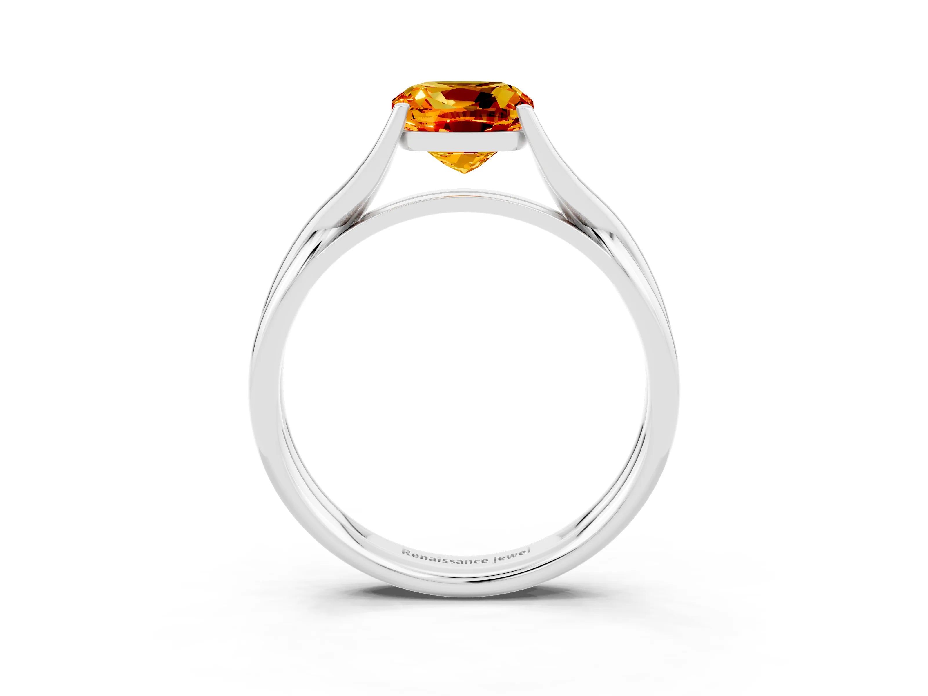 White gold Cushion Cut Citrine Solitaire Twist Band Prong Setting Ring_51