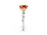 White gold Cushion Cut Citrine Solitaire Twisted Band with Round  Accents and Prong Setting_14
