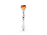 White gold Cushion Cut Citrine Solitaire with Side Baguettes and Channel Set Band_2