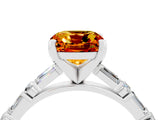 White gold Cushion Cut Citrine Solitaire with Side Baguettes and Channel Set Band_4