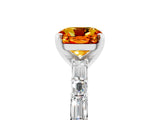 White gold Cushion Cut Citrine Solitaire with Side Baguettes and Channel Set Band_5