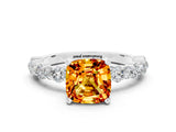 White gold Cushion Cut Citrine Solitaire with Side Stones, Pave Band, Four-Prong Setting_36