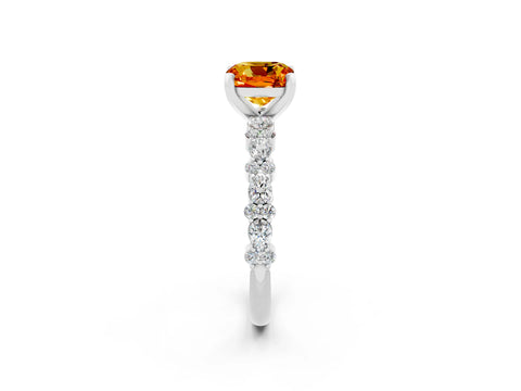 White gold Cushion Cut Citrine Solitaire with Side Stones, Pave Band, Four-Prong Setting_38