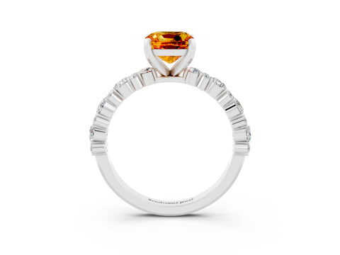 White gold Cushion Cut Citrine Solitaire with Side Stones, Pave Band, Four-Prong Setting_39