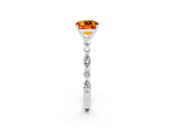 White gold Cushion Cut Citrine Solitaire with Side Stones on a Pavé Band and Four-Prong Setting_2