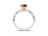White gold Cushion Cut Citrine Solitaire with Side Stones on a Pavé Band and Four-Prong Setting_3