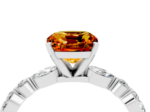 White gold Cushion Cut Citrine Solitaire with Side Stones on a Pavé Band and Four-Prong Setting_4