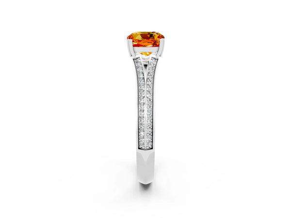 Silver Cushion Cut Citrine Split Shank Engagement Ring with Pavé Band