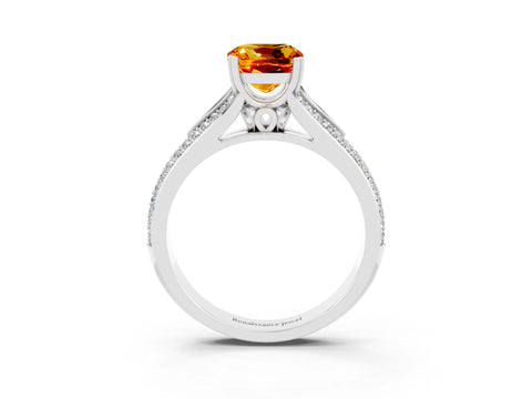 White gold Cushion Cut Citrine Split Shank Engagement Ring with Pavé Band_3