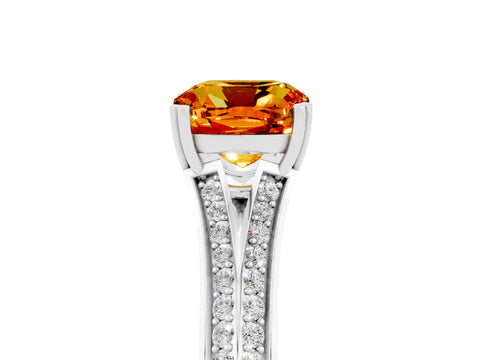 White gold Cushion Cut Citrine Split Shank Engagement Ring with Pavé Band_5