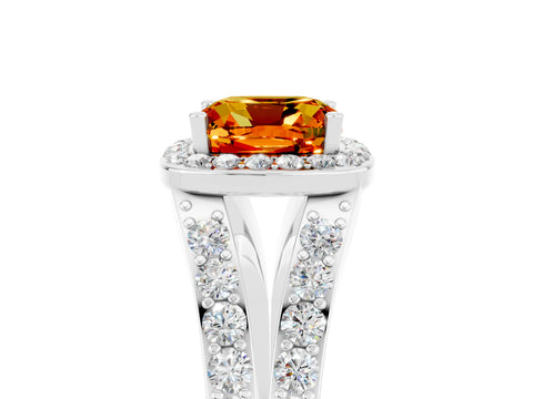 White gold Cushion Cut Citrine Split Shank Halo Ring with Four-Prong Setting_65