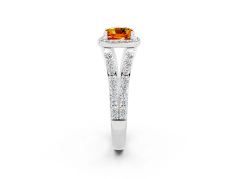 White gold Cushion Cut Citrine Split Shank Halo Ring with Four-Prong Setting_66