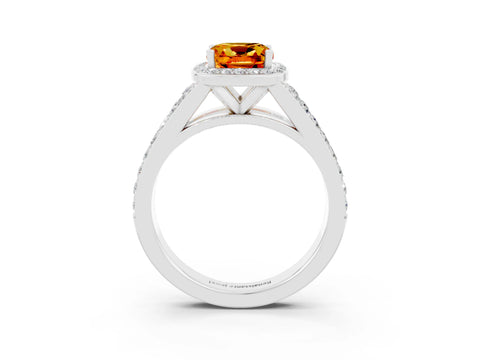 White gold Cushion Cut Citrine Split Shank Halo Ring with Four-Prong Setting_67