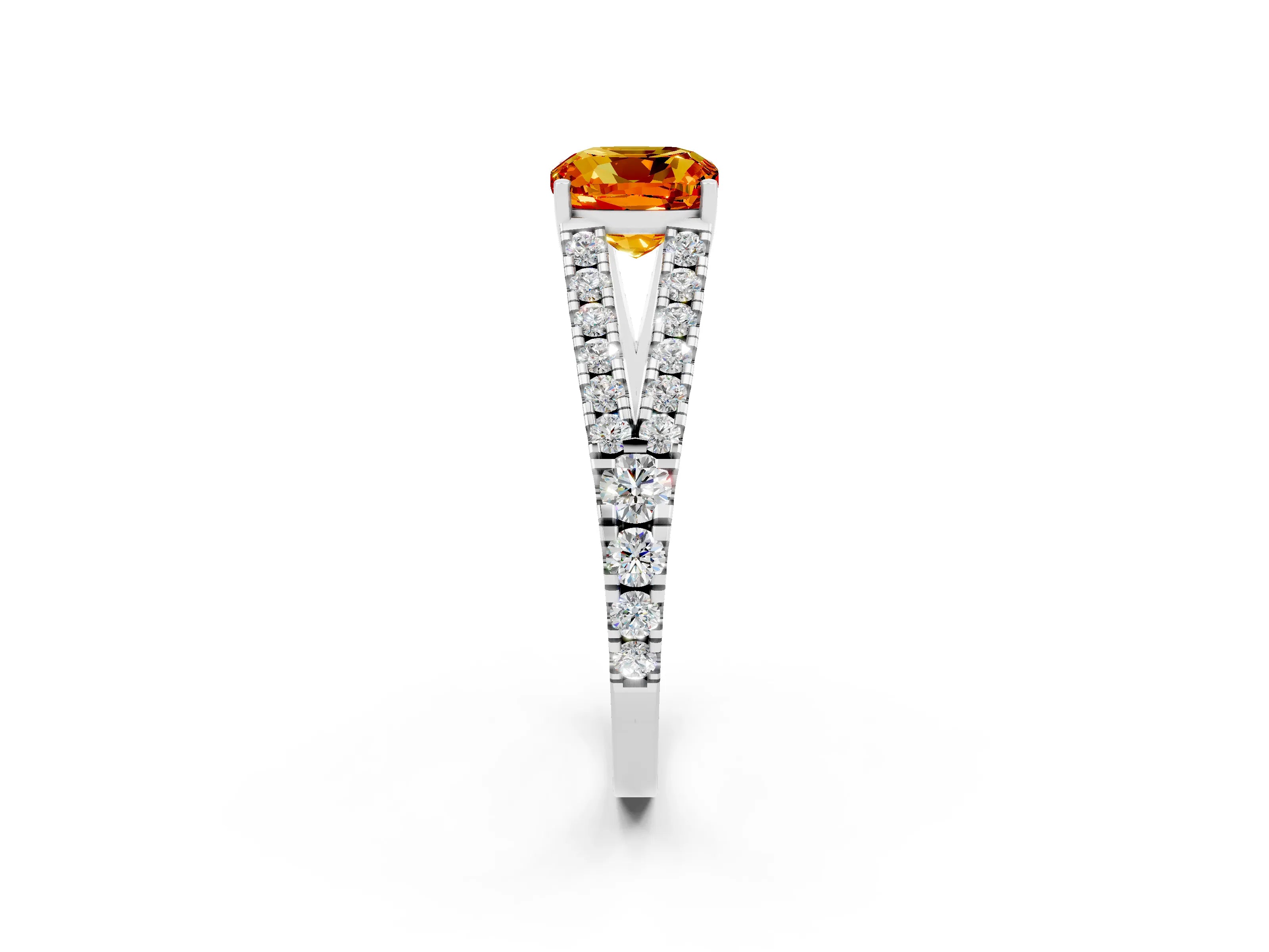 White gold Cushion Cut Citrine Split Shank Pavé Engagement Ring with Four-Prong Setting_14