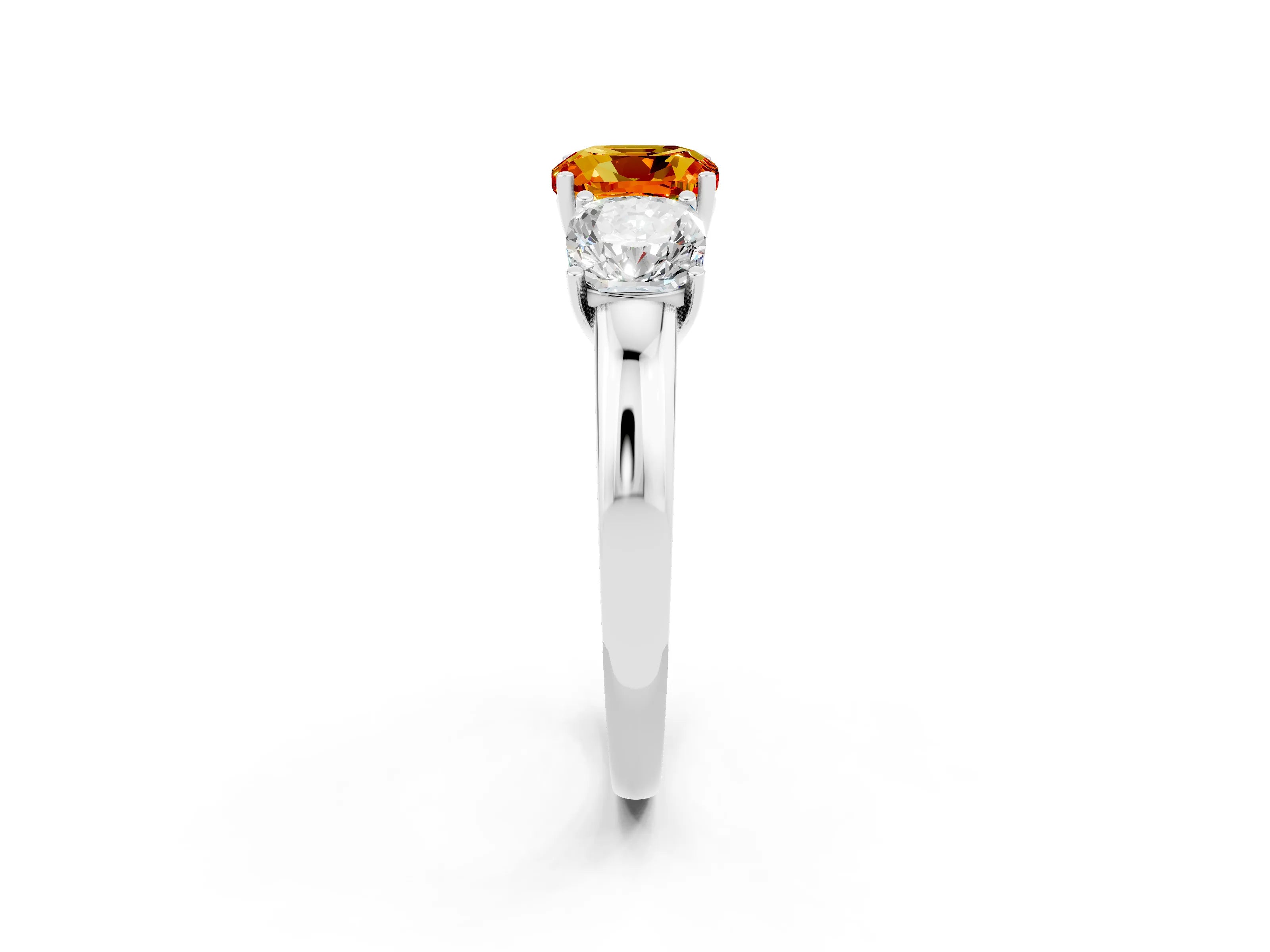 White gold Cushion Cut Citrine Three-Stone Ring with Four-Prong Setting and Classic Band_2