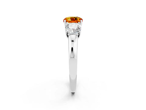 White gold Cushion Cut Citrine Three-Stone Ring with Four-Prong Setting and Classic Band_2