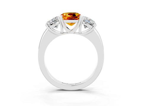 White gold Cushion Cut Citrine Three-Stone Ring with Four-Prong Setting and Classic Band_3