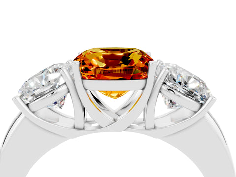 White gold Cushion Cut Citrine Three-Stone Ring with Four-Prong Setting and Classic Band_4