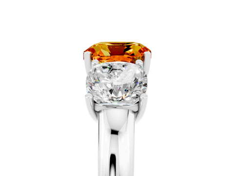 White gold Cushion Cut Citrine Three-Stone Ring with Four-Prong Setting and Classic Band_5