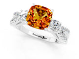 White gold Cushion Cut Citrine Three-Stone Ring with Pavé Split Shank and Four-Prong Setting_13