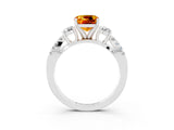 White gold Cushion Cut Citrine Three-Stone Ring with Pavé Split Shank and Four-Prong Setting_15