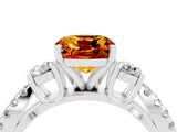White gold Cushion Cut Citrine Three-Stone Ring with Pavé Split Shank and Four-Prong Setting_16