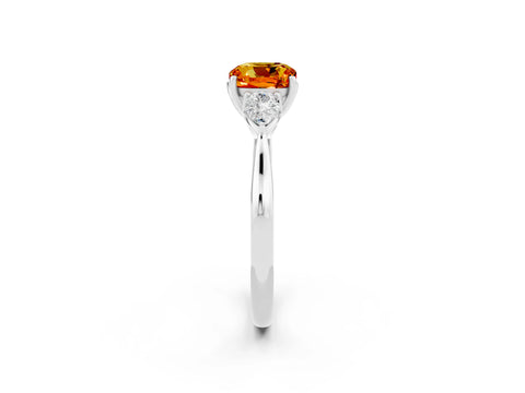 White gold Cushion Cut Citrine Three-Stone Ring with Pear Side Stones and Four-Prong Setting_14