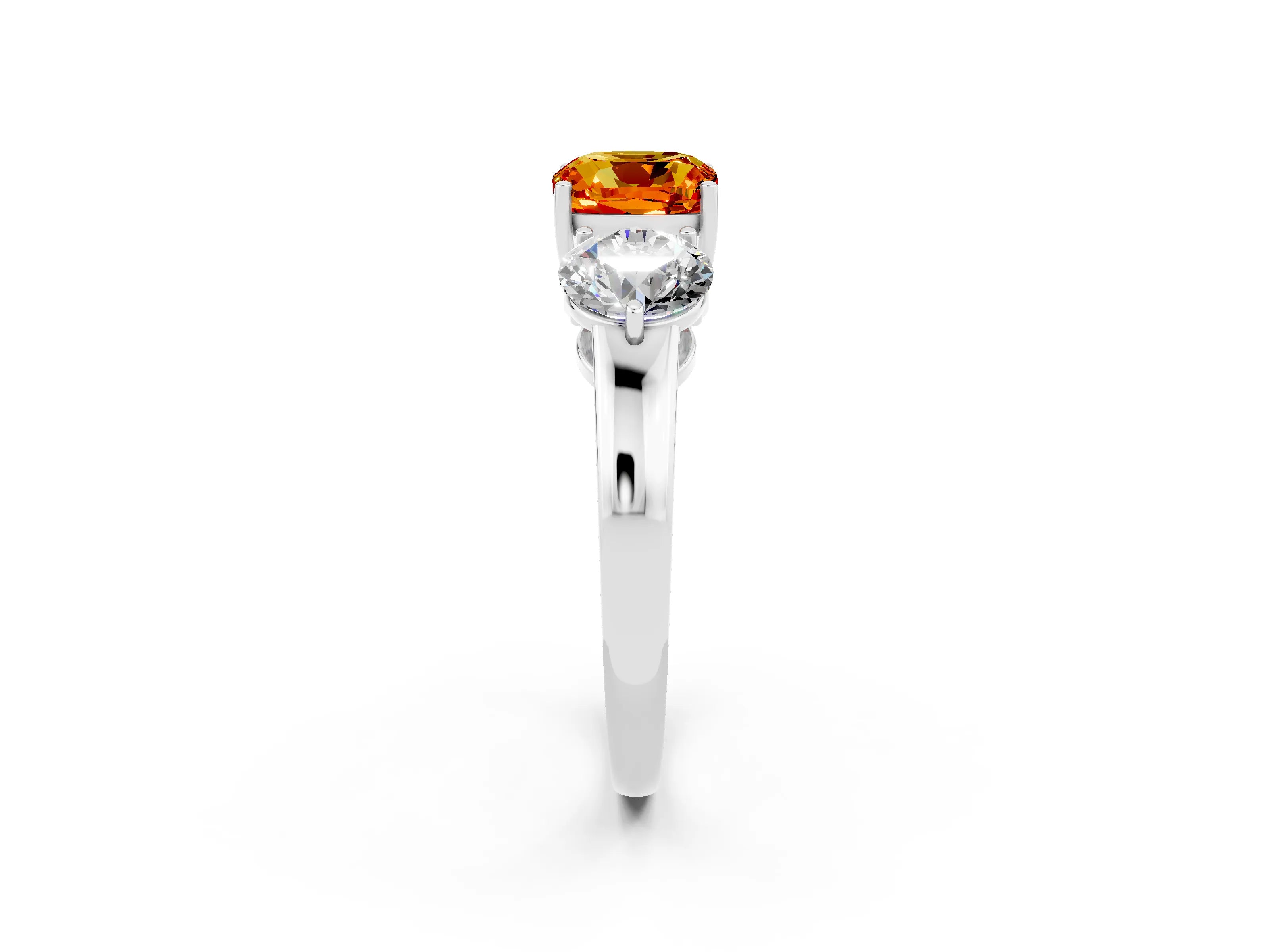 White gold Cushion Cut Citrine Three-Stone Ring with Prong Setting and Classic Band_2
