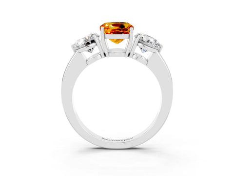 White gold Cushion Cut Citrine Three-Stone Ring with Prong Setting and Classic Band_3