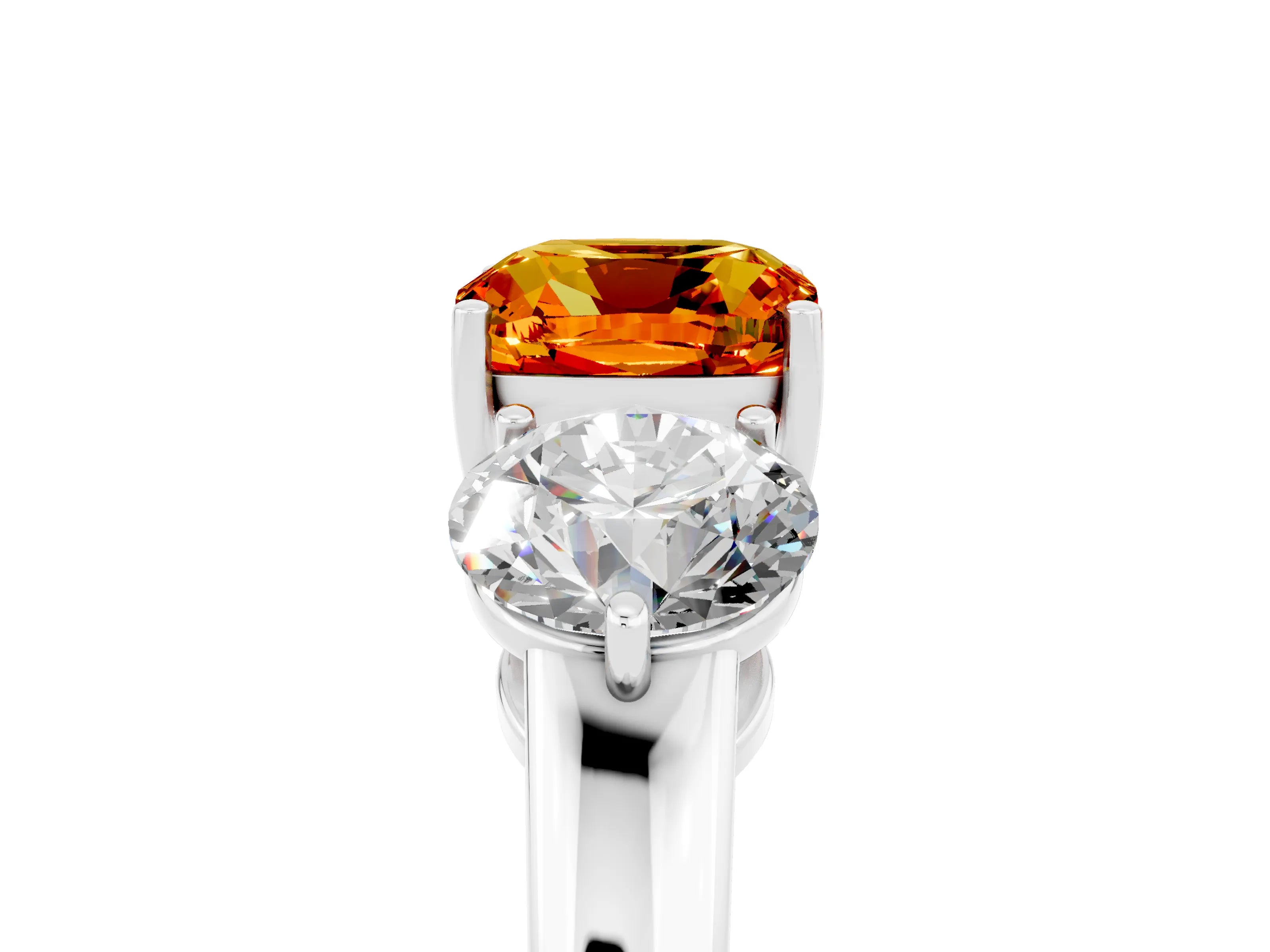 White gold Cushion Cut Citrine Three-Stone Ring with Prong Setting and Classic Band_5