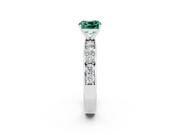 Silver Cushion Cut Green Sapphire Engagement Ring with Channel Set Round  Band and Prong Setting