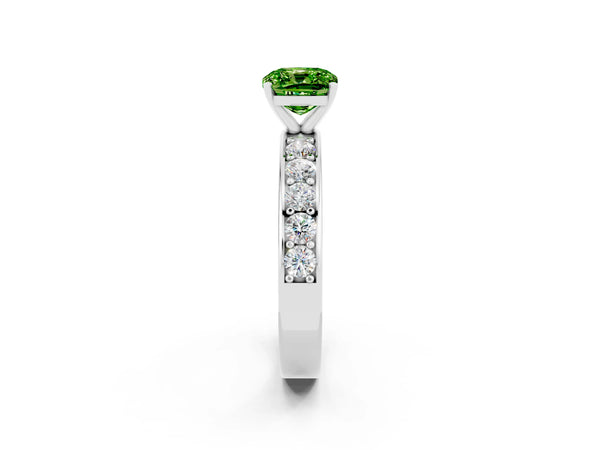 White gold Cushion Cut Peridot Engagement Ring with Channel Set Round  Band and Prong Setting