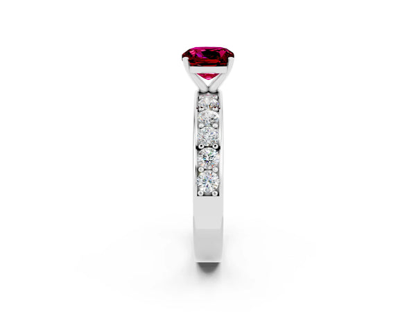 White gold Cushion Cut Garnet Engagement Ring with Channel Set Round  Band and Prong Setting