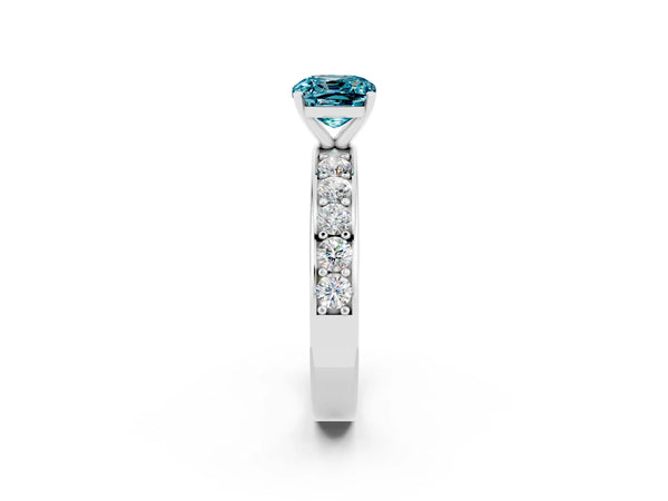 White gold Cushion Cut Blue Topaz Engagement Ring with Channel Set Round  Band and Prong Setting