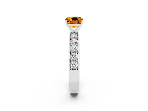 Silver Cushion Cut Citrine Engagement Ring with Channel Set Round  Band and Prong Setting