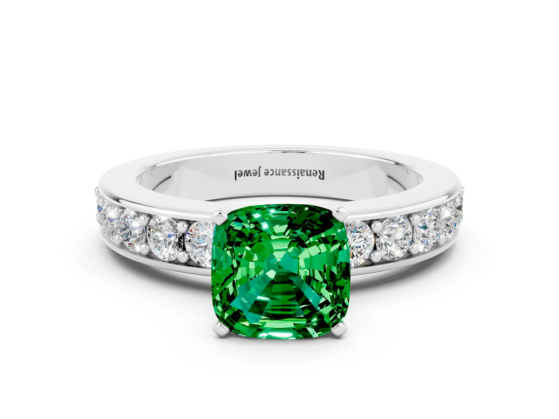 White gold Cushion Cut Cut Channel Set Diamond Engagement Ring with Four-Prong Setting