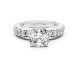 White gold Cushion Cut Cut Channel Set Diamond Engagement Ring with Four-Prong Setting