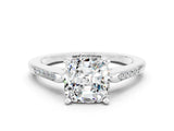 White gold Cushion Cut Cut Channel Set Solitaire Engagement Ring with Four-Prong Setting