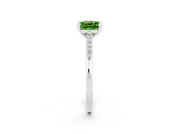 White gold Cushion Cut Peridot Solitaire Ring with Channel Set Round  Band and Prong Setting