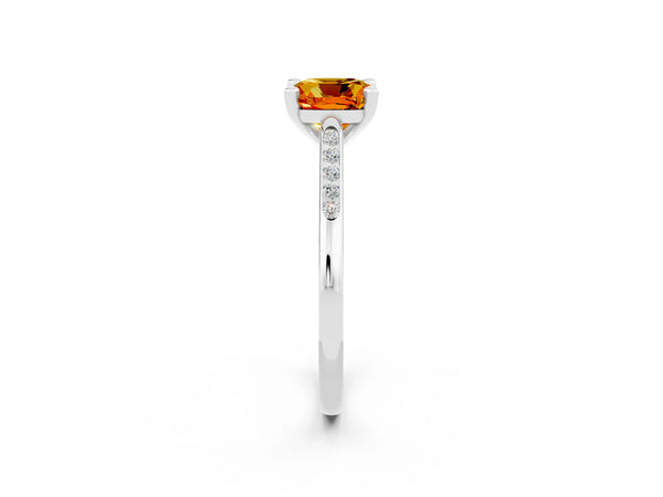 Platinum Cushion Cut Citrine Solitaire Ring with Channel Set Round  Band and Prong Setting