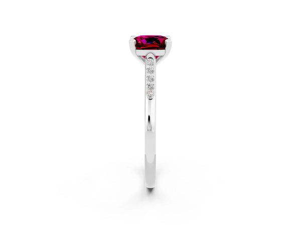 White gold Cushion Cut Garnet Solitaire Ring with Channel Set Round  Band and Prong Setting