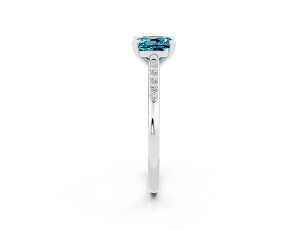 Silver Cushion Cut Blue Topaz Solitaire Ring with Channel Set Round  Band and Prong Setting