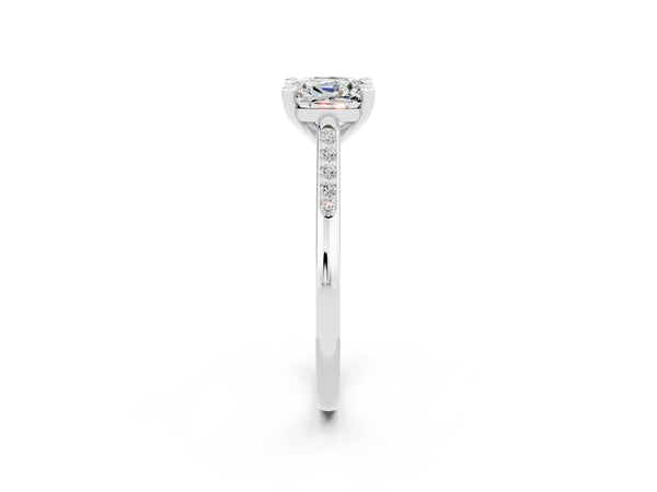 Platinum Cushion Cut Moissanite Solitaire Ring with Channel Set Round  Band and Prong Setting